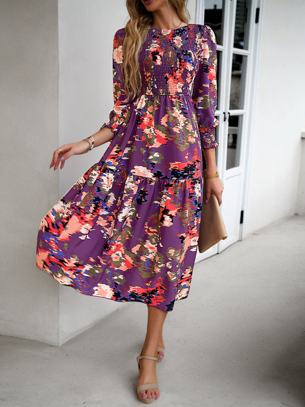 Women's Elegant Commuting Round Neck Printed Dress