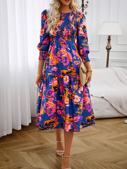 Women's Elegant Commuting Round Neck Printed Dress