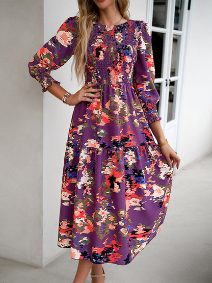 Women's Elegant Commuting Round Neck Printed Dress