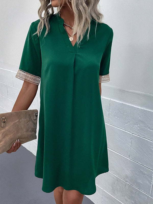 Women's elegant V-neck short-sleeved dress