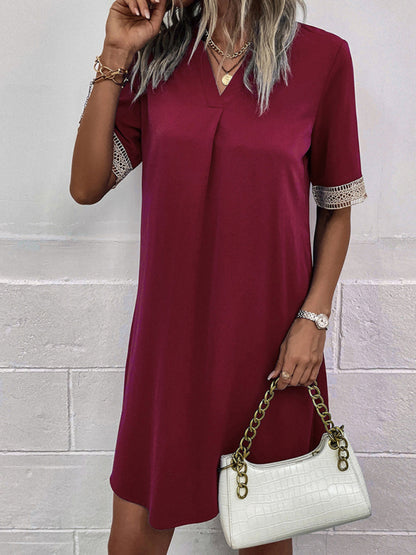 Women's elegant V-neck short-sleeved dress