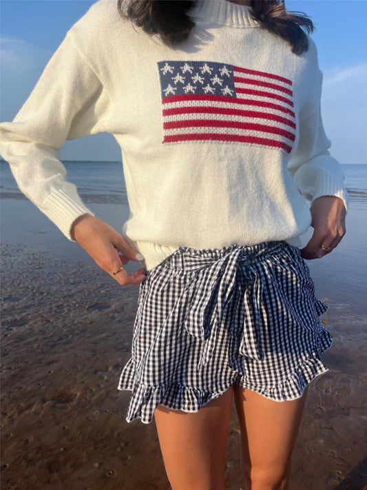 Women's Independence Day American Flag Graphic Pullover Sweater