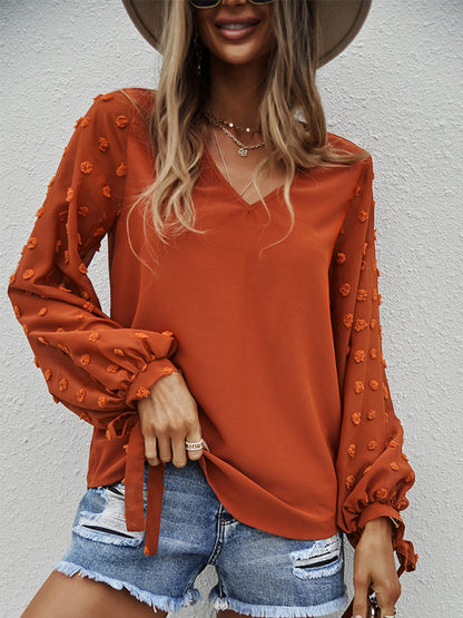 Women's elegant V-neck puff sleeve shirt