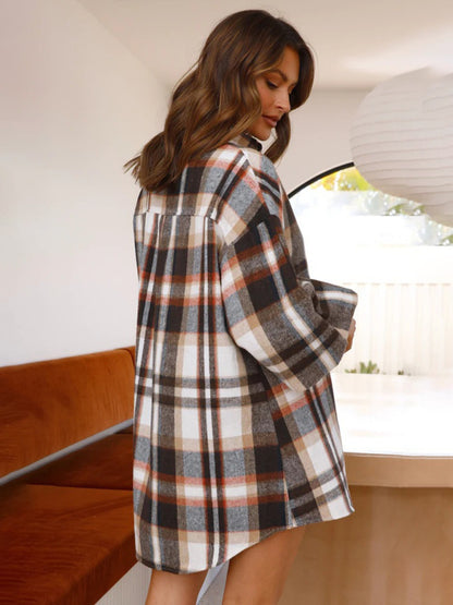 New comfortable plaid lantern sleeve long sleeve shirt