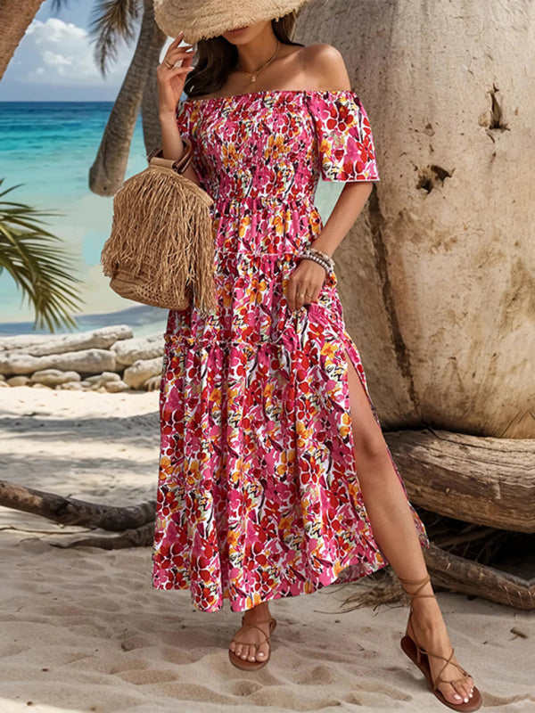 New women's resort style one-shoulder printed dress