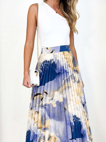 Women's printed draped A-line pleated skirt