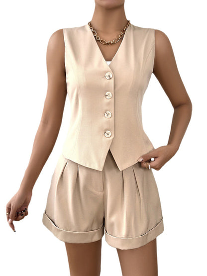 New women's casual sleeveless vest shorts suit suit