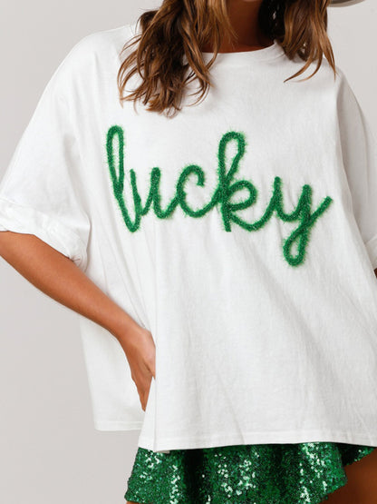 Women's St. Patrick's sequin top loose T-shirt