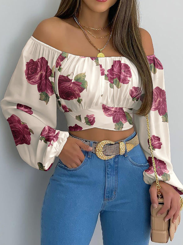 Women's off-shoulder cross strap long sleeve top