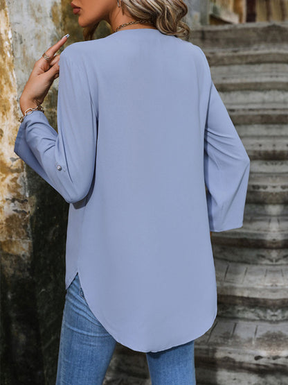 Women's Elegant Commuting V-Neck Button-Down Pullover Shirt