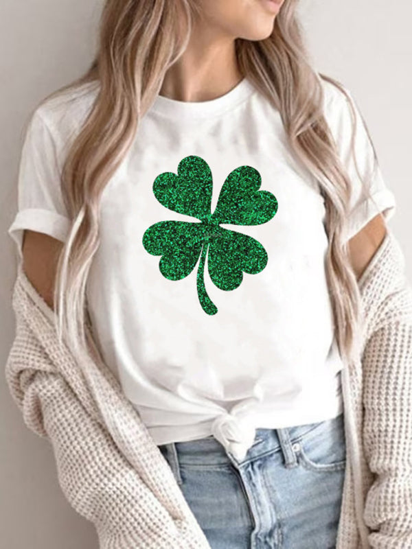 New Women's St. Patrick's Day Casual Clover Graphic Print T-Shirt (Multiple Pictures Available)