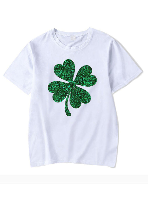 New Women's St. Patrick's Day Casual Clover Graphic Print T-Shirt (Multiple Pictures Available)