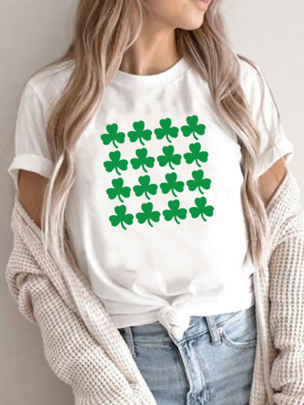 New Women's St. Patrick's Day Casual Clover Graphic Print T-Shirt (Multiple Pictures Available)