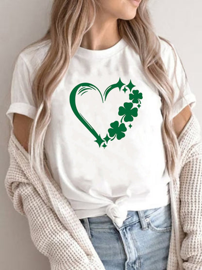 New Women's St. Patrick's Day Casual Clover Graphic Print T-Shirt (Multiple Pictures Available)