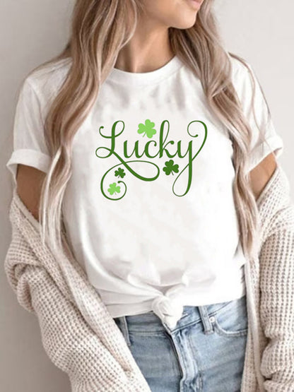 New Women's St. Patrick's Day Casual Clover Graphic Print T-Shirt (Multiple Pictures Available)