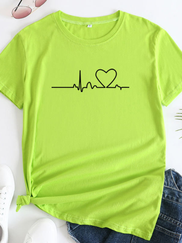 New women's casual short-sleeved T-shirt with love pattern