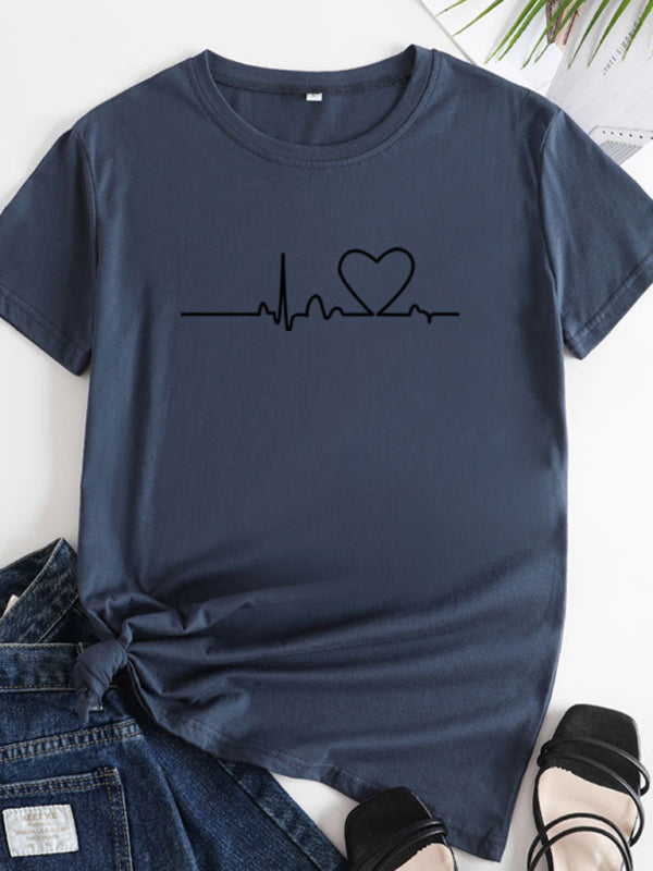 New women's casual short-sleeved T-shirt with love pattern