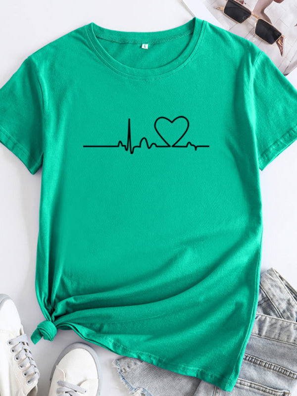 New women's casual short-sleeved T-shirt with love pattern