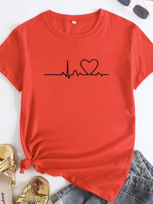 New women's casual short-sleeved T-shirt with love pattern