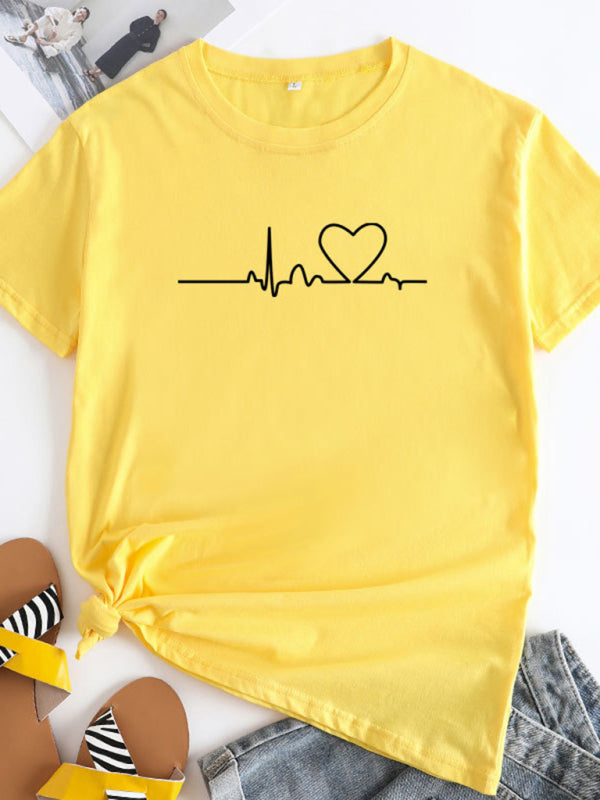 New women's casual short-sleeved T-shirt with love pattern