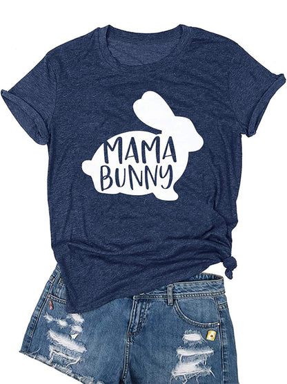 Women's Easter T-Shirt Funny MAMA Bunny Print Graphic T-Shirt