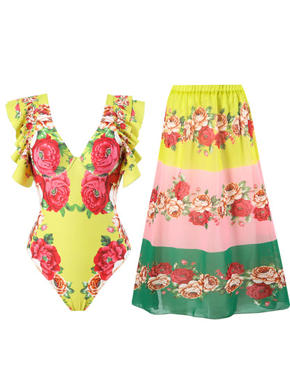 New fashion trend sexy floral print one-piece swimsuit, skirt (single piece)