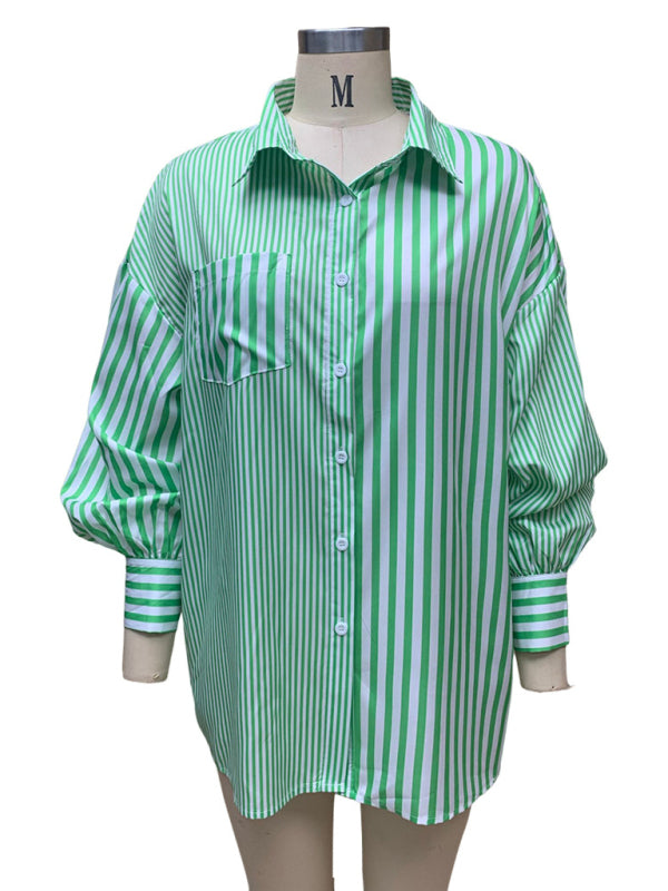 New women's simple fashionable shirt long sleeve striped shirt