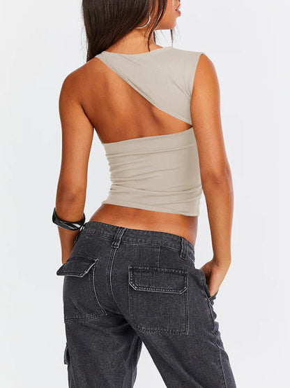 New Y2K irregular neckline top sexy backless slim vest