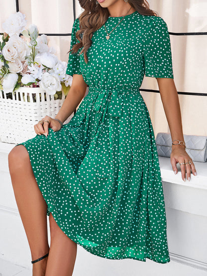 Women's elegant casual polka dot print strappy dress