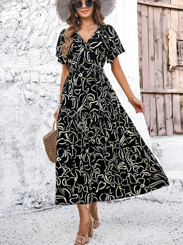 Women's Casual Vacation Short Sleeve Irregular Pattern Print Dress