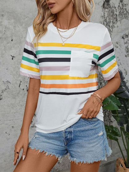 Women's Color Striped Short Sleeve T-Shirt