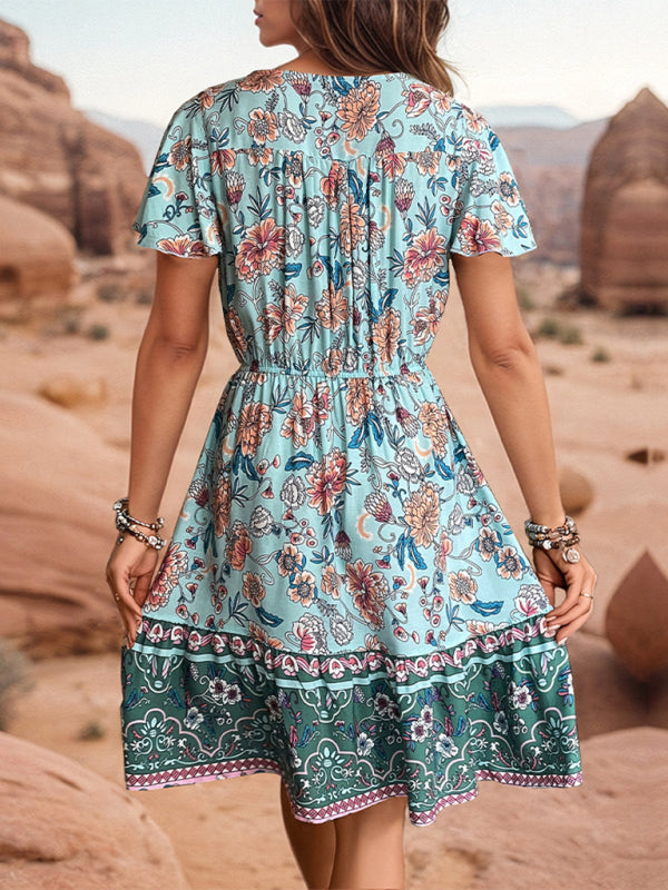 New women's v-neck bohemian style dress