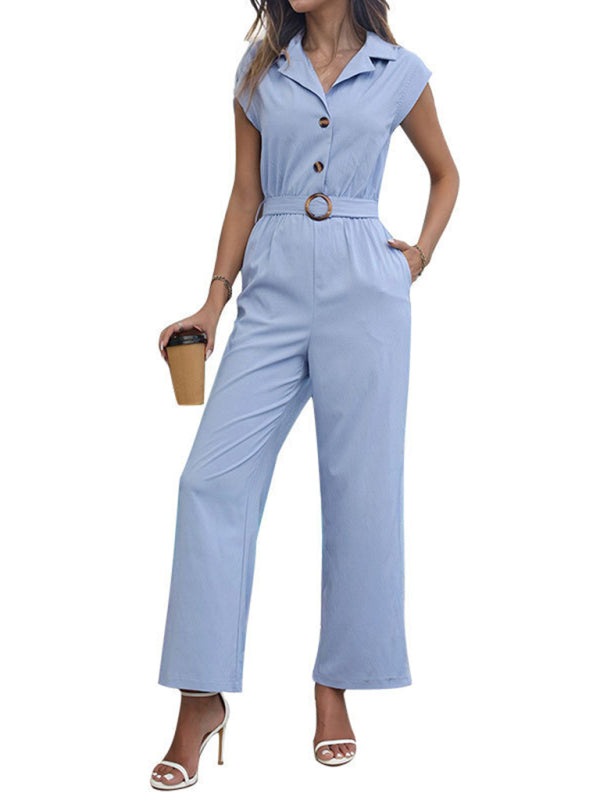 Women's Lapel Commuting Style Solid Color Straight Jumpsuit