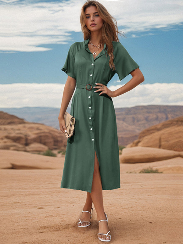 New style lapel single breasted green dress