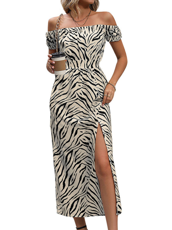 New women's animal print boat neck dress