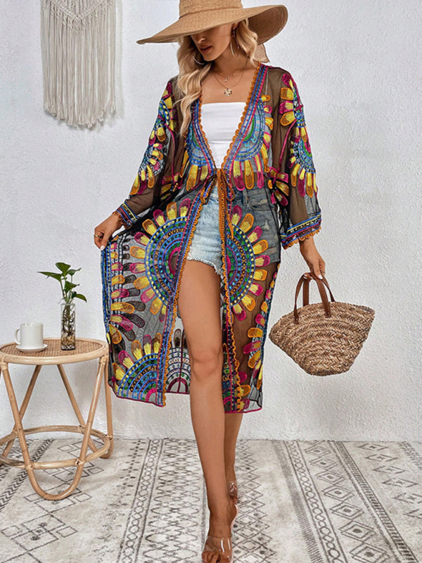 New Beach Skirt Casual Vacation Lace Cardigan Bikini Swimsuit Cover-Up Sun Protection Wear