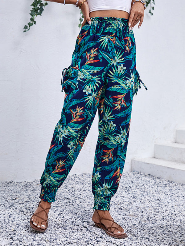 New style casual work pants pocket tropical print leggings trousers