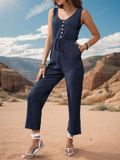 Women's simple casual solid color texture vest jumpsuit