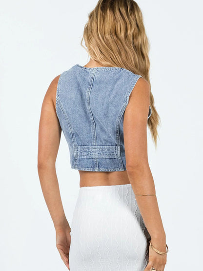 New women's V-neck denim hot girl vest top