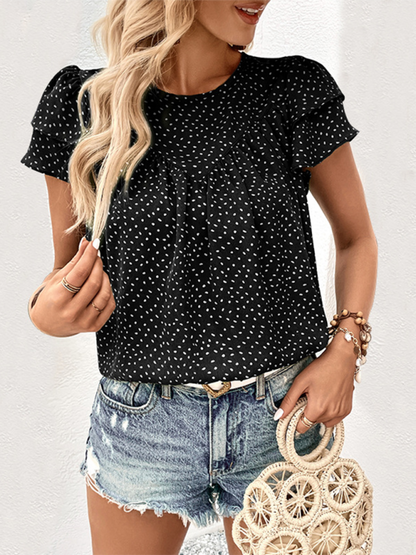 Women's Fashion Ruffled Short Sleeve Shirt