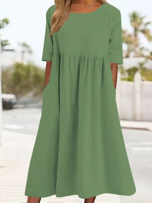 New round neck 5-quarter sleeves large size casual loose long solid color dress