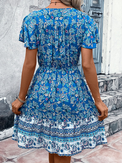 Women's new bohemian v-neck ethnic style floral dress