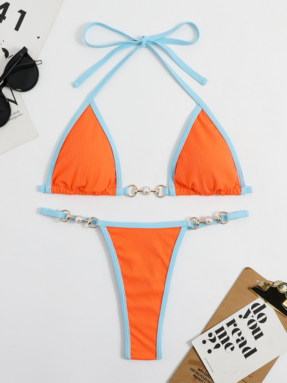 Women's swimwear sexy solid color bikini suit