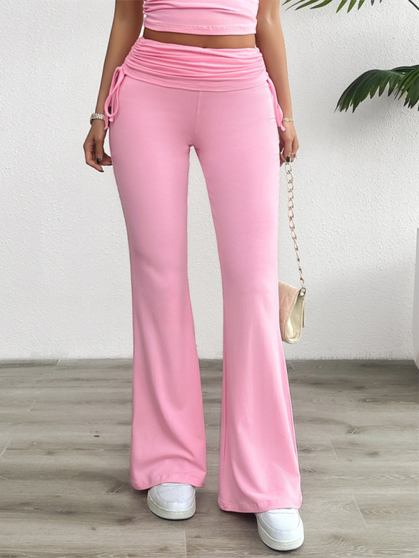 Spring and summer casual solid color slim-fit pleated trousers