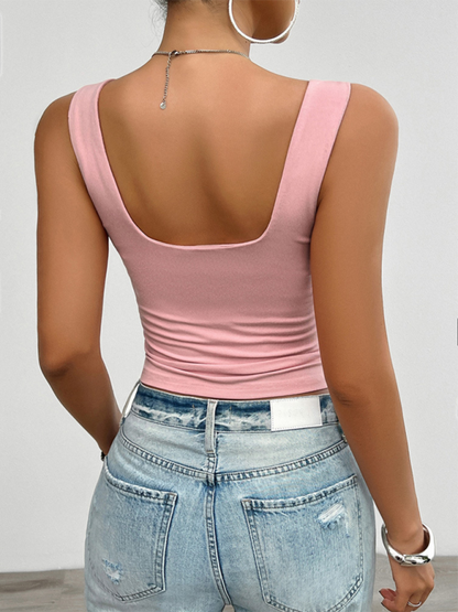 Solid color slim fit twist halter top