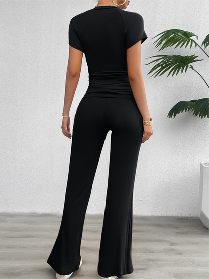 Spring/Summer Casual Solid Color Slim Fit Short Sleeve Long Pants Suit