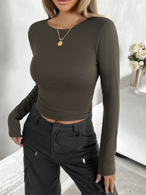 New round neck solid color slim long sleeve top