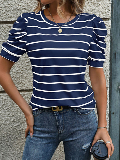 New Fashionable Puff Sleeve Striped T-Shirt