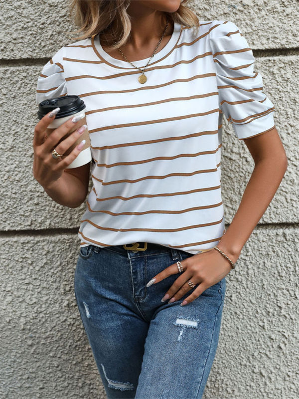 New Fashionable Puff Sleeve Striped T-Shirt