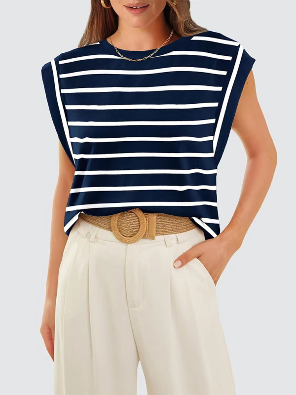 New round neck loose short sleeve T-shirt striped top